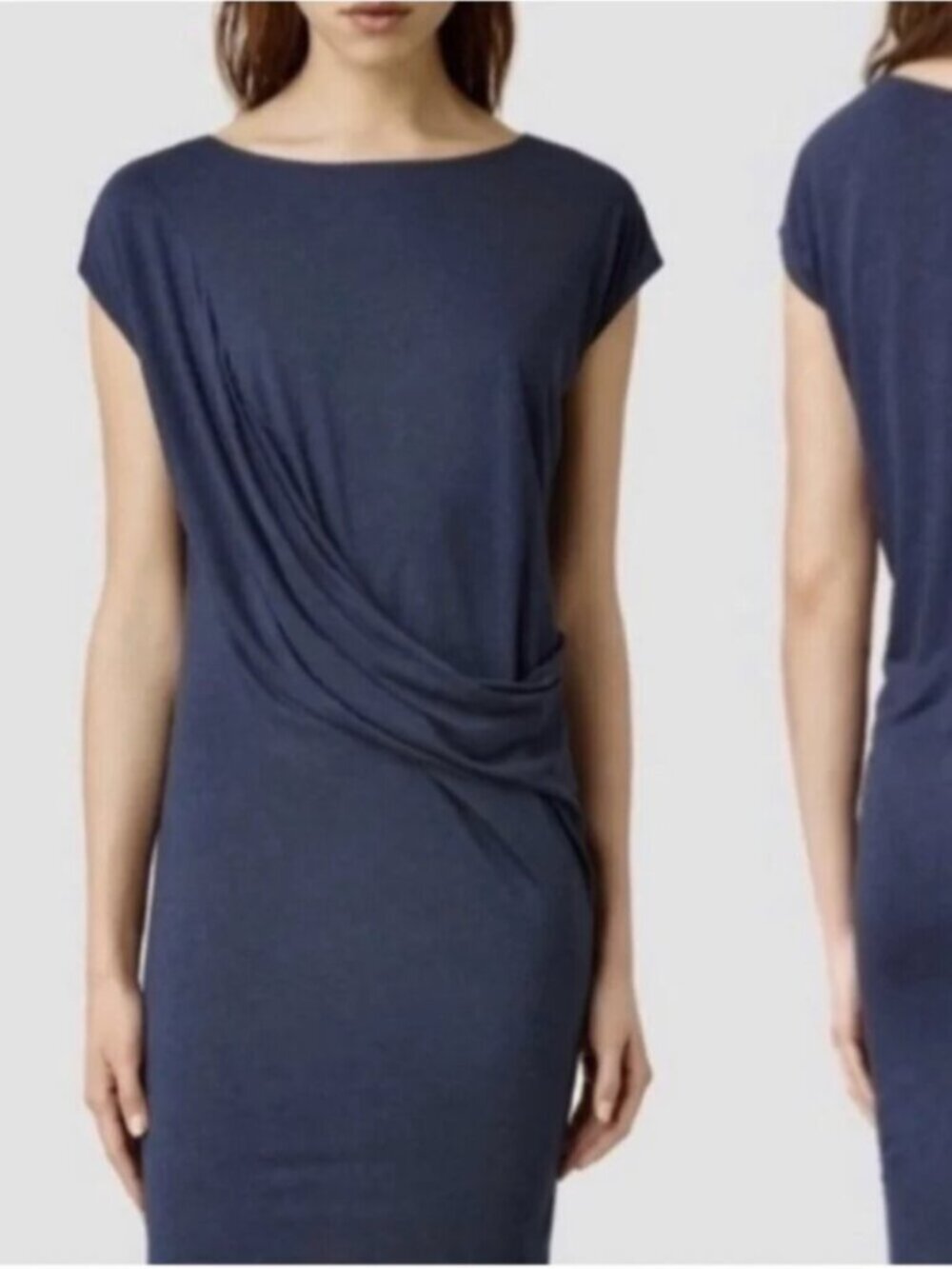 ALL SAINTS Sabie Dress Womens 4 Blue Heather Cap Sleeve Jersey Ruching Mini $140